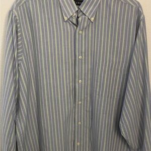 Chaps Men's Shirt with Blue and Multicolored Stripes-Size 16-16.5 US-Button Cuff